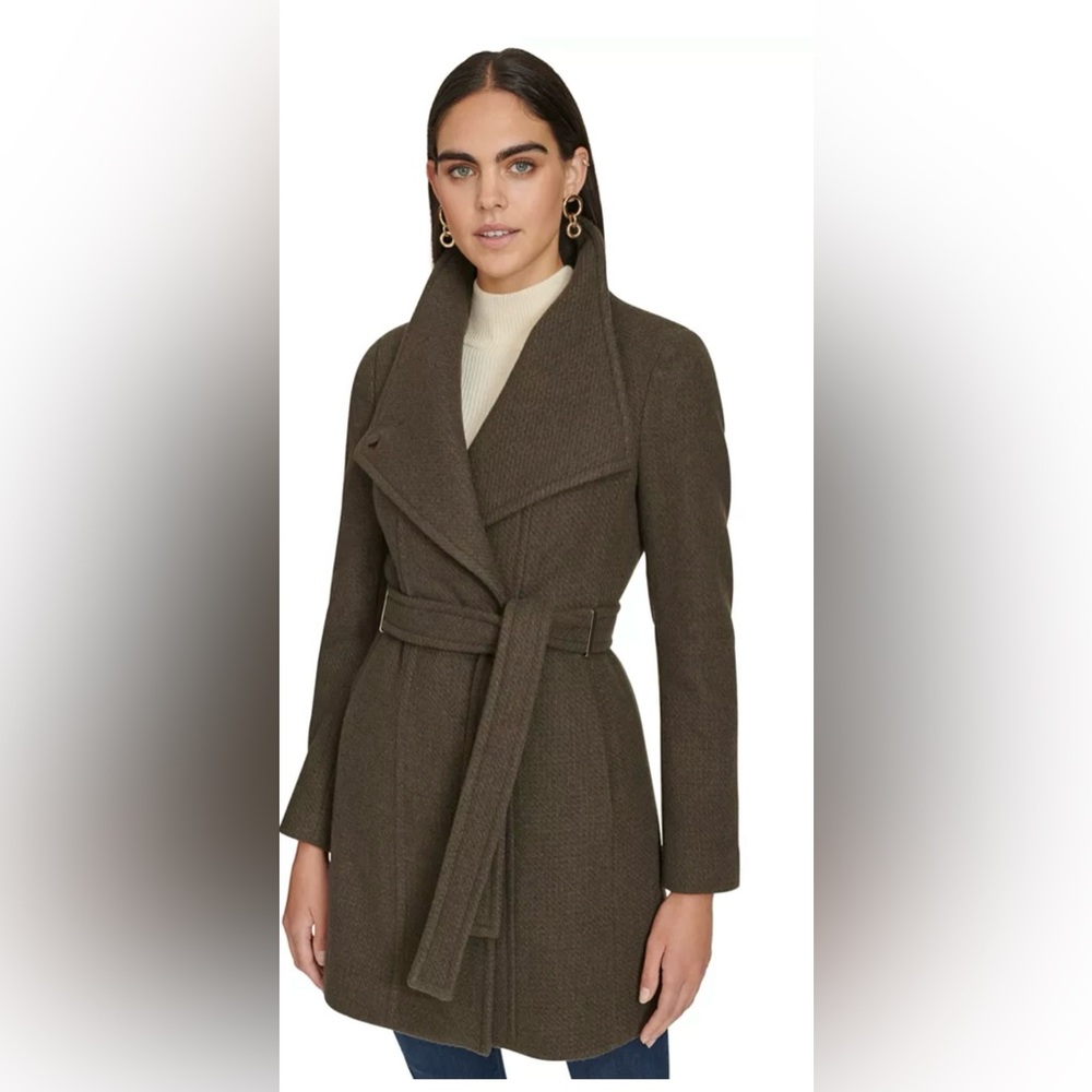 Calvin Klein Women’s Asymmetrical Belted Wrap Coat